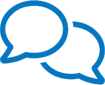 A green background with blue circles in the shape of speech bubbles.